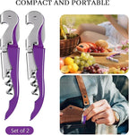 HYZ 2-Pack Wine Opener Waiter Corkscrew, Professional Wine Key for Servers, Bartender with Foil Cutter, Manual Wine Bottle Opener Double Hinged (Dark Purple)