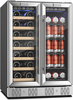 Empava Wine and Beverage Refrigerator, 24 inch Dual Zone Wine and Beverage Cooler 78 Cans and 20 Bottles Capacity, Built-in or Freestanding Wine Fridge with Glass Doors and LED Light