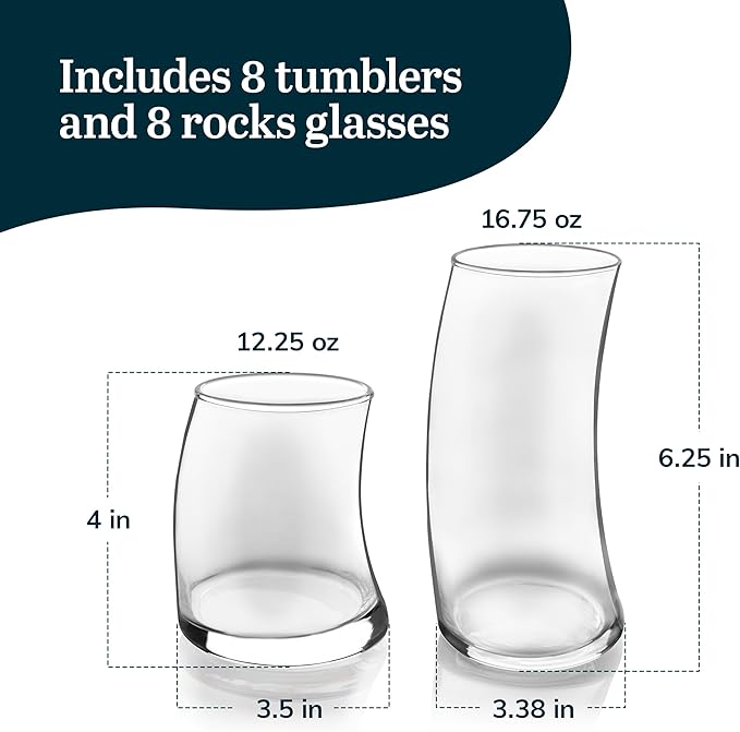 Libbey Swerve 16-Piece Tumbler and Rocks Glass Set