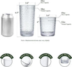 15oz and 22oz Clear Acrylic Glasses Drinkware (Set of 8), Honeycomb Stackable Shatter-Proof Plastic Tumblers, Reusable Plastic Drinking Glasses, BPA-Free, Dishwasher-Safe