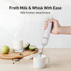 Cordless Immersion Hand Blender (Stick Blender) – Smooth, Controlled Blending for Everyday Cooking, 12V Brushless Motor, Pressure-Sensitive Variable Speed, USB-C Rechargeable, Easy-Clean (White)