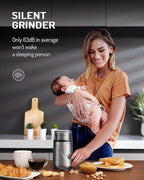 SHARDOR Electric Super Silent Blade Coffee Grinder, Timed Grind Control Rotary Knob, Adjustable Coarse to Fine for Coffee Beans, Spices & Herbs, with 2 Removable Stainless Steel Bowl, Sliver