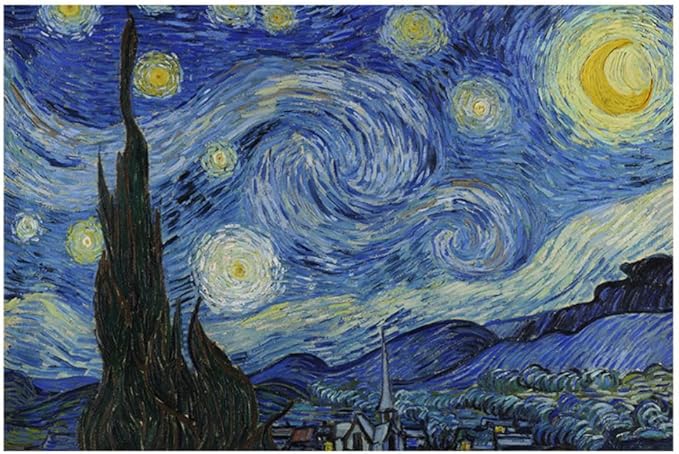 Art-Inspired Washable PVC Placemats Set of 6, Heat-Resistant Non-Slip Table Mats for Kitchen Dining Table Decor (The Starry Night)