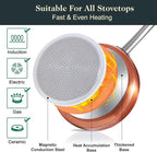 M MELENTA Pots and Pans Set Non Stick, 7 Piece Ceramic Cookware Set, Non Toxic Kitchen Induction Cookware Sets, Pots and Pans Cooking Set with Oven Safe Handle, 100% PFOA Free, Copper