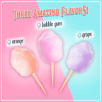 Nostalgia Cotton Candy Flossing Sugar (3-Pack), Grape, Pink Bubble Gum, Orange - Three 16-oz Bottles of Cotton Candy Sugar Mix - 96 Small to Medium Cone Servings