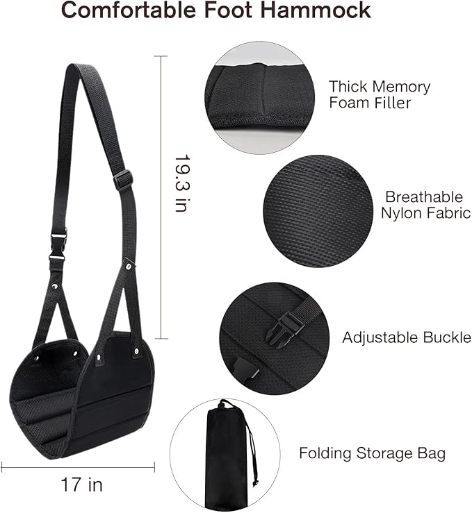 Travel Pillow and Blanket Set & Foot Rest, Memory Foam Neck Pillow Airplane Blanket & Airplane Foot Hammock & Foldable Duffel Bag, Eye Mask & Earplugs, Portable Travel Accessories Essentials, Black
