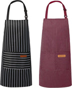 VALOME 2 Pack Kitchen Aprons, Apron for Cooking with 2 Pockets, Unisex Adjustable Neck Strap Chef Aprons for Men Women