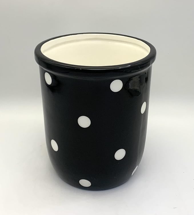 ACK Utensil Holder, Utensil Crock, Modern Kitchen Decor, Kitchen Storage (Polka Dots Black)