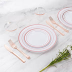 Goodluck 300 Pieces Rose Gold Disposable Plates for 50 Guests, Plastic Plates for Party, Wedding, Dinnerware Set of 50 Dinner Plate, 50 Salad Plates, 50 Spoons, 50 Forks, 50 Knives, 50 Cups