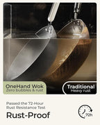 Carbon Steel Wok Pan - 11.8 Inch Pre-Seasoned Flat Bottom Chinese Woks & Stir Fry Pans with Lid, Lightweight Kitchen Cookware for All Stovetops, Gas, Electric, Gift for Women/Mom with Spatula Spoon