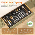 Lifewit Utensil Organizer for Kitchen Drawer, Expandable Cooking Silverware Tray, Adjustable Cutlery Flatware Holder, Plastic Spatula Tools Storage Divider, 21.3- 36 x 16.9", Black