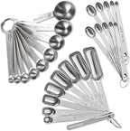 28 Pcs Stainless Steel Measuring Spoons Set with Leveler, Metal Round & Rectangular Spoons plus 2-Pack Mini Spoon Sets for Precise Cooking and Baking, Standard Sizes with Clear Engraved Markings