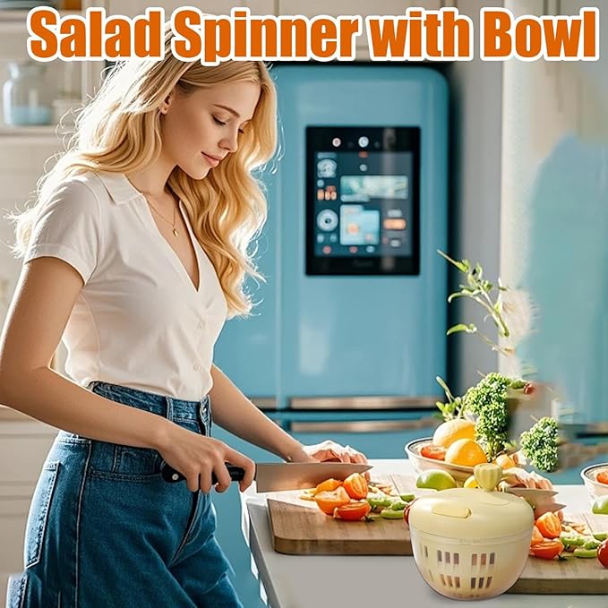 Lettuce Spinner - 800ML Vegetable Washer, Salad Dryer Bowl, Produce Cleaner | Manual Vegetable Spinner with Colander Basket for Fresh Crisp Greens, Kitchen Tool for Home Cooking Outdoor Picnic