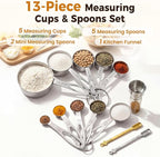 13PCS Stainless Steel Measuring Cups and Spoons Set with Funnel, Stackable Metal Measuring Cup and Spoon Set for Baking Cooking, Dishwasher Safe Kitchen Tools with for Dry & Liquid Ingredients