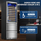 24 Inch Wide Wine and Beverage Refrigerator With Dual Drawer, 2 IN 1 Dual Zone Wine Cooler, Built-In or Freestanding Beverage Fridge, for Home Bar Kitchen, Hold Up To 107 Bottles and 149Cans