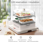 40l 3-Tier Electric Food Steamer | 800w Automatic Multicooker with Touch Control, Heat Preservation, Foldable Design for Healthy Cooking