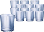Bormioli Rocco Exclusiva Negroni Glasses, Set of 12-12 Oz. Sapphire Blue Medium Tumblers with Thin Laser Cut Rim & Impact-Resistant Edge - Lead-Free Star Glass for Cocktails & Beverages
