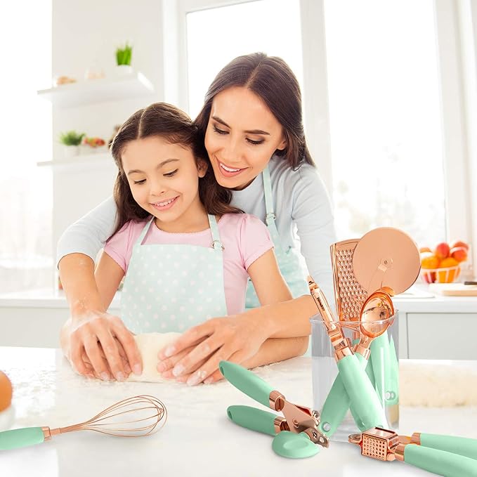 COOK WITH COLOR Kitchen Gadget Set Copper Plated Stainless Steel Utensils with Soft Touch Handles, Copper Mint, 7 Pieces
