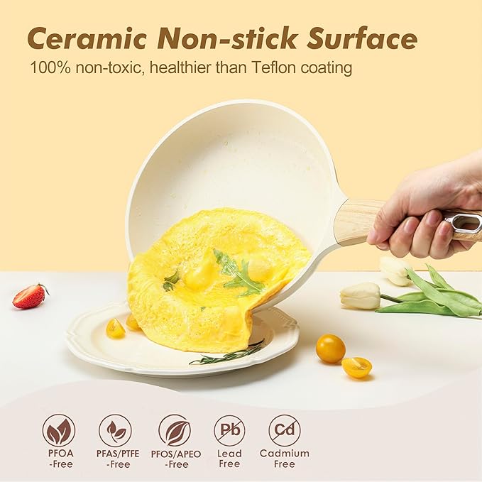 SENSARTE Ceramic Cookware Sets, Pots and Pans Set Non stick, 14 Piece Induction Cookware, Non toxic Healthy Non Stick Kitchen Cooking Set, with Frying Pans Set, PFAS PTFE PFOA PFOS Free