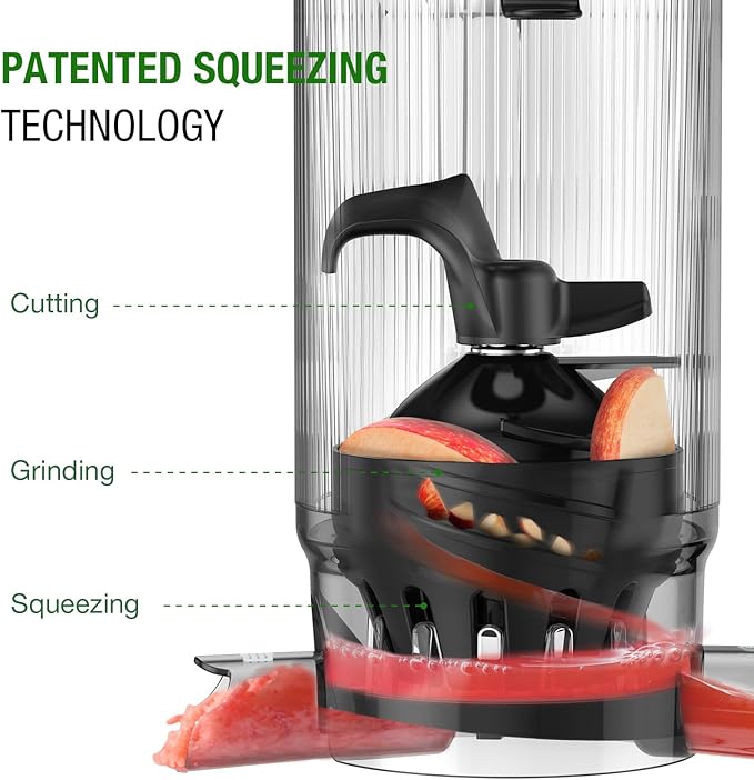 TUUMIIST Cold Press Juicer Machine, 5.3 Inch Extra Large Feed Chute for Whole Fruits, Easy to Clean Slow Juicer, High Yield, BPA Free - Grey