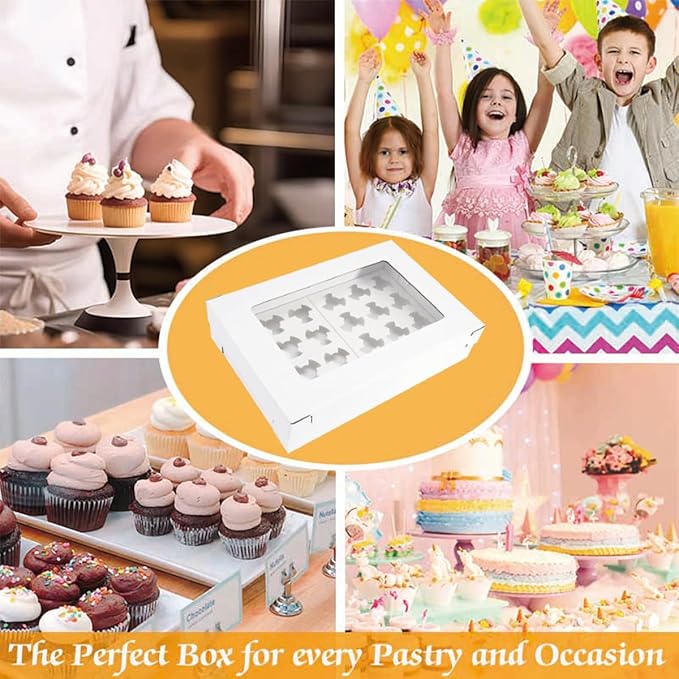 6 Pack Cupcake Boxes with Window for 24 Standard or Mini Cupcakes Corrugated Adjustable Height Bakery Box for Cake,Cookies,Donuts,Muffins&Other Pastries（17.7x11.8x4 Inch）
