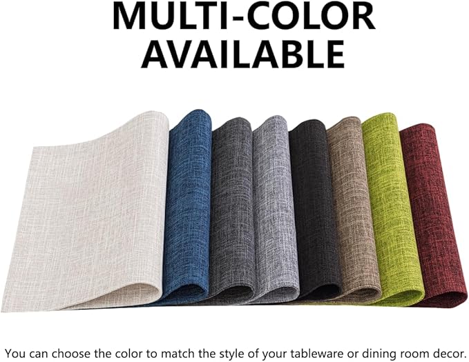Placemats Set of 4, Bilayer Thickened Linen Place Mats Heat Resistant Machine Washable Wrinkle Free Carefully Selected Polyester Mats for Kitchen/Dining/Coffee Table (Black)