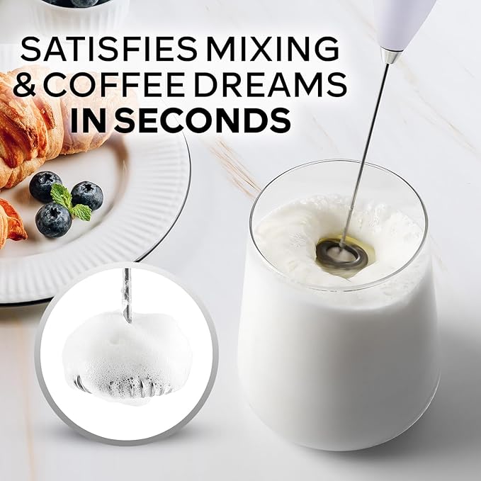 Zulay Kitchen Powerful Milk Frother Wand With 4 AA Duracell Batteries - Ultra Fast Handheld Drink Mixer - Electric Whisk Foam Maker for Coffee, Lattes, Cappuccino, Matcha & Creamer - Cloud