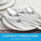 30 Pcs Hammered Silverware Set Service for 6,Stainless Steel Flatware Set,Mirror Polished Cutlery Utensil Set,Durable Home Kitchen Eating Tableware Set,Include Fork Knife Spoon Set,Dishwasher Safe