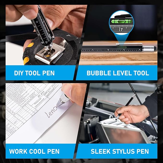 Magnet Pickup Tool with Telescoping Magnetic Flashlight and 6 in 1 Multitool Pen with Rulers, Bubble Level, Screwdrivers, Ballpoint, Christmas Stocking Stuffers for Men Adults, Birthday Gifts for Him