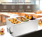 SYBO Commercial Grade Stainless Steel Bain Marie Buffet Food Warmer Steam Table for Catering and Restaurants, Good for Parties Buffet Servers and Warmers, 3 Sections with Tap, Sliver