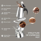 4 Cup 200ml Moka Pot Stainless Steel Espresso Coffee Maker Stovetop Coffeemaker Italian Classic Style Brewing Greca Cafe Mocha Machine for Cafeteras Lover Camping Travel and Home Use 6.6oz