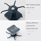 2pcs Under Cabinet Kitchen Utensil Hooks,360° Rotating Drilling Free Adhesive Utensils Hanging Rack for Tools/Towel/Knife (Black)