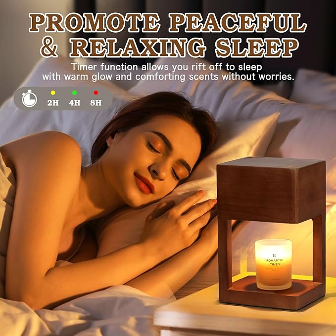 Candle Warmer Lamp Wood with Timer, Dimmable Electric Candle Lamp Warmer for Jar Candles, 2*35 Watt Bulb, Christmas Gifts, Birthday Gifts for Mom, Decorative Wooden Candle Lamp for Bedroom Home Decor