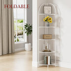 Crofy Foldable 5 Tier Corner Shelf, Metal Corner Plant Stand with White Frame and Transparent Shelves, Corner Display Rack Multipurpose Shelving Unit for Living Room, Bedroom, Bathroom