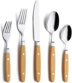 ANNOVA Silverware Set, Retro/Rivet Colorful Stainless Steel Tableware Kitchen Flatware Set Utensils, Includes Dinner Knives, Forks, Spoons, Salad Forks & Dessert Spoons (Ginger Yellow, 20 Pieces)