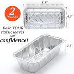 (65 Pack) 2Lb Foil Bread Pans for Baking, Disposable Bread Pans - Perfect for Baking Banana Bread, Cakes & Meatloaf - 2 Pound Aluminum Pans for Food Serving - 8.5" X 4.5" X 2.5"