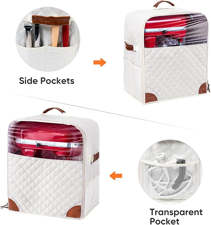BAGSPRITE Stand Mixer Cover with Appliance Sliders Base Compatible with KitchenAid Mixer-Storage Bag for 4.5/5 Quart with Pockets for Kitchen Aid Accessories and Attachments