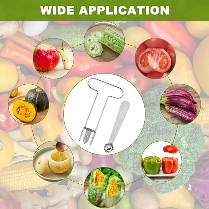 Pepper Corer Remover, Fruit Vegetable Stem Remover for Pepper Pear Tomato, Multifunctional Peppers Corer Practical Kitchen Gadget for Removing Vegetable Cores (COLOR:silver)