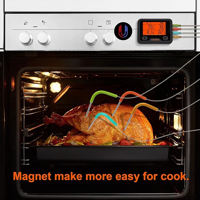 Bluetooth and WiFi Meat Thermometer IBBQ-4BW, Smart Wireless Grill Thermometer, 4 Color Probes | Mobile Notification, High/Low Timer, Rechargeable Digital Bluetooth Thermometer for Smoker Oven Kitchen