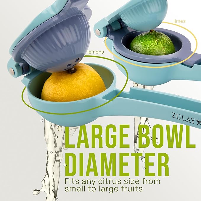 Zulay Kitchen Metal 2-in-1 Lemon Squeezer - Sturdy Max Extraction Hand Juicer Lemon Squeezer Gets Every Last Drop - Easy to Clean Manual Citrus Juicer - Easy-Use Lemon Juicer Squeezer - Blue/Purple
