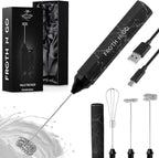 Zulay Froth N Go Milk Frother – Rechargeable 3-in-1 Handheld Frother Wand with Travel Case & USB-C Charger – Single, Double & Egg Whisk for Latte, Cappuccino, Matcha, Protein Shakes – Black Marble