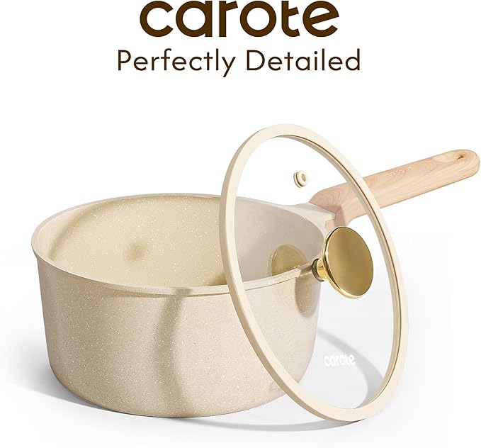 CAROTE 1.6Qt & 3.0Qt Sauce Pan Sets with Lid Ceramic Nonstick Pot Set Non Toxic Saucepan with Stay-cool Handle Small Kitchen Cooking Pots, Easy to Clean, Induction Comptable, PFOA FREE