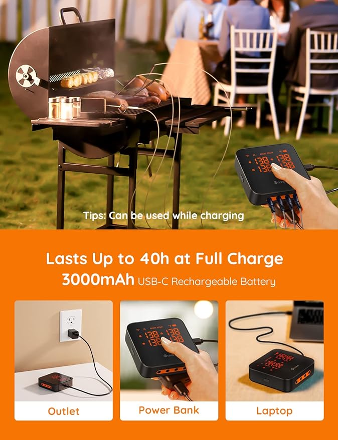 Govee WiFi Meat Thermometer with 4 Probe, Smart Wireless Meat Thermometer with Unlimited Range App Notification Alert, Digital Rechargeable Bluetooth Food Thermometer for Smoker BBQ Grill Oven Kitchen