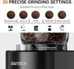 SOWTECH Conical Burr Coffee Grinder, Adjustable Electric Mill, 38 Precise Grind Settings, Precision Timer, for Espresso, Drip and French Press, Home &Office, Beige