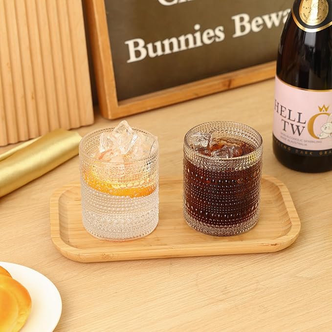 Moretoes Hobnail Drinking Glasses Set of 12,10 Oz Cocktail Glasses Vintage Glassware, Textured Glass Cups Bubble Glasses Water Glasses Old Fashion Jupiter Glasses Set (Clear)