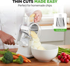 NutriChef 3 in 1 Cheese Grater & Shredder | Strong Suction Base, Rotary Handle with Safety Lock | Includes Hand Crank & 3 Drum Blades for 3 Textures, Fine, Medium & Strips | White