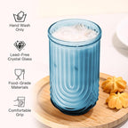 JOVGANK Blue Vintage Glassware Set of 6-17Oz Blue Water Drinking Glass, Art Deco Ripple Highball Glass, Whiskey Cocktail Glasses, for Bar Ice Coffee Juice, Housewarming Gifts and Mother's Day Gift