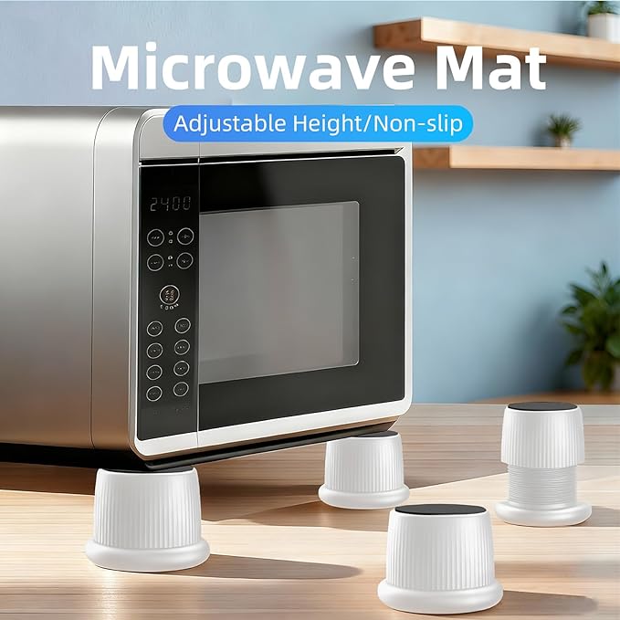 Microwave Risers - Adjustable Height (1.6in-2.6in) Microwave Oven Feet, 4-Pack Non-Slip Microwave Cooling Stand for Small Appliances (Microwave, Air Fryer) & Furniture (Sofa, Table) White