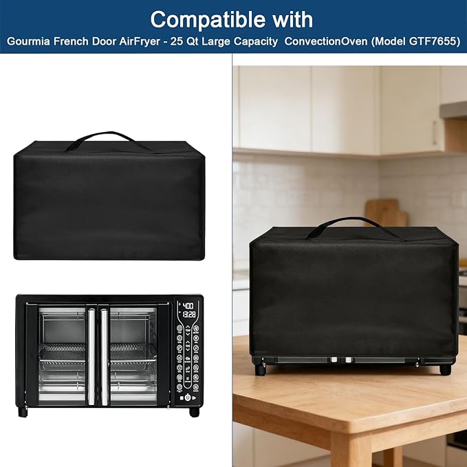 Air Fryer Cover Dust Cover for Gourmia French Door Air Fryer 25 Qt GTF7655, 17×13.8×11.4 in, 600D Heat-Resistant Nylon w/Aluminum Foil, Waterproof air fryer oven Cover for Convection Oven