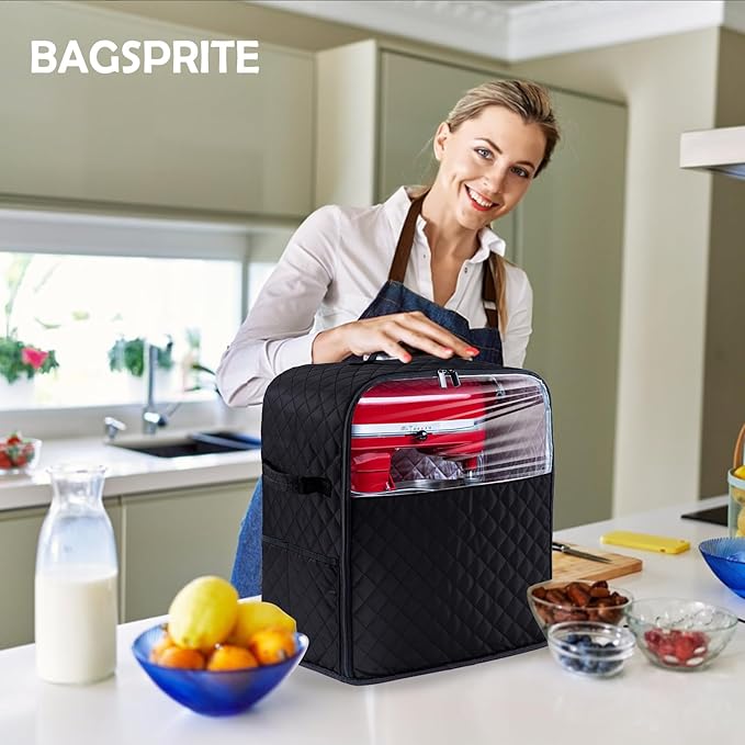 BAGSPRITE Stand Mixer Cover with Appliance Sliders Base Compatible with KitchenAid Mixer-Storage Bag for 6/7/8 Quart with Pockets for Kitchen Aid Accessories and Attachments
